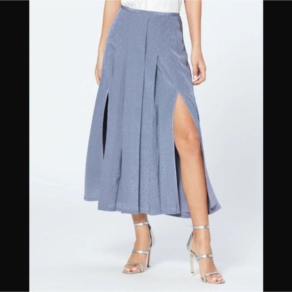 PAIGE Lavender Granite Shavonti Stars Silk Slit Front Pleated Midi Skirt Size S - Picture 1 of 12